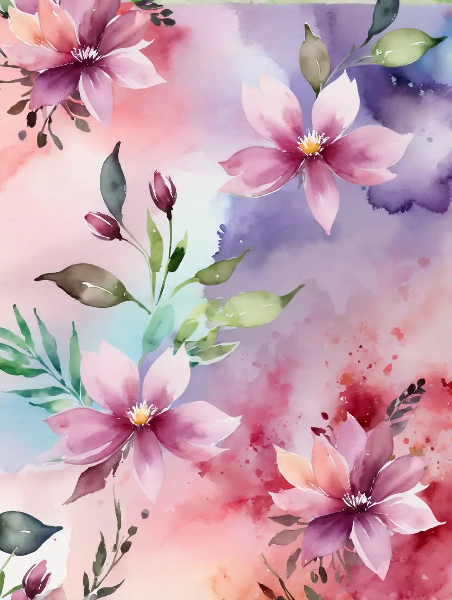 Digital Watercolor Background with Flower Design