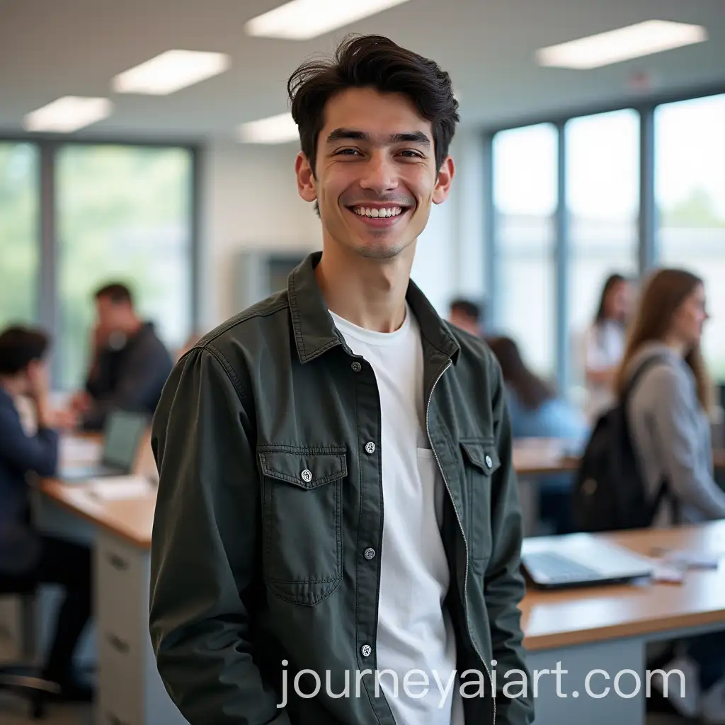 University-Lab-Scene-with-Smiling-DarkHaired-Model-in-Academic-Attire
