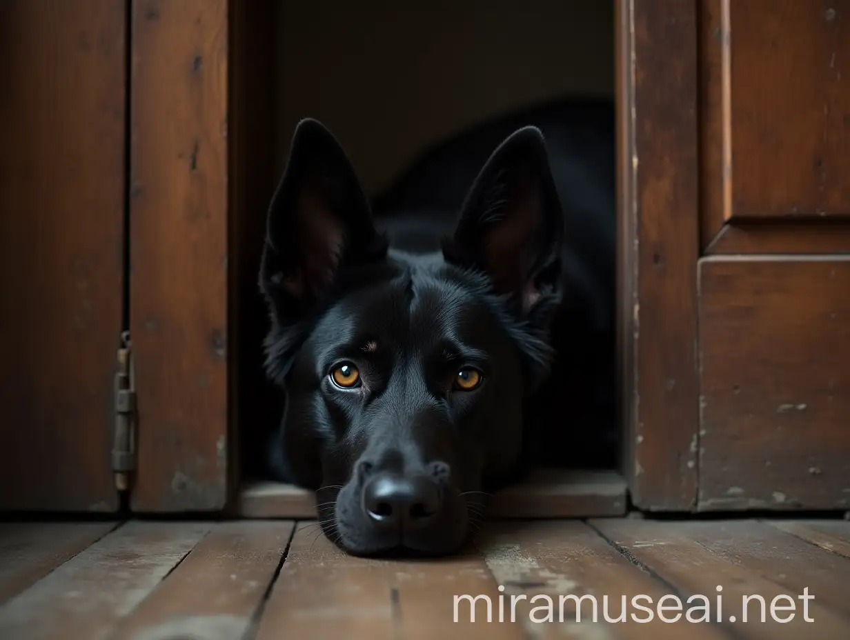 Black Dog Sneaking Through the Door