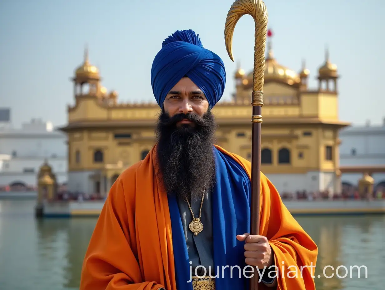 Sikh-Nihang-at-the-Golden-Temple-Entrance-with-Chakram-and-Blue-Turban