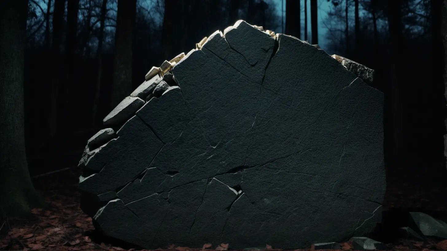 CloseUp of Ancient Stone Altar in Dark Forest