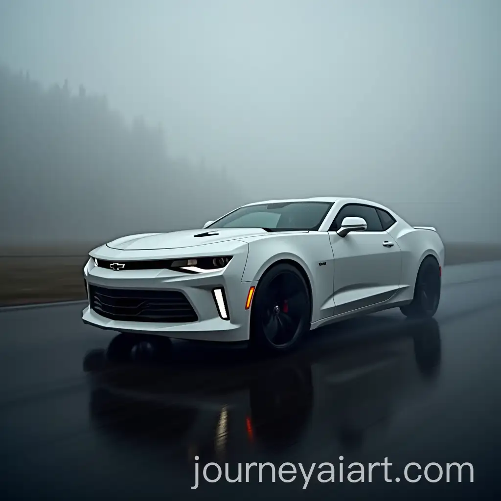 Chevrolet-Camaro-in-Foggy-Dark-Environment-with-White-Grey-and-Black-Color-Theme