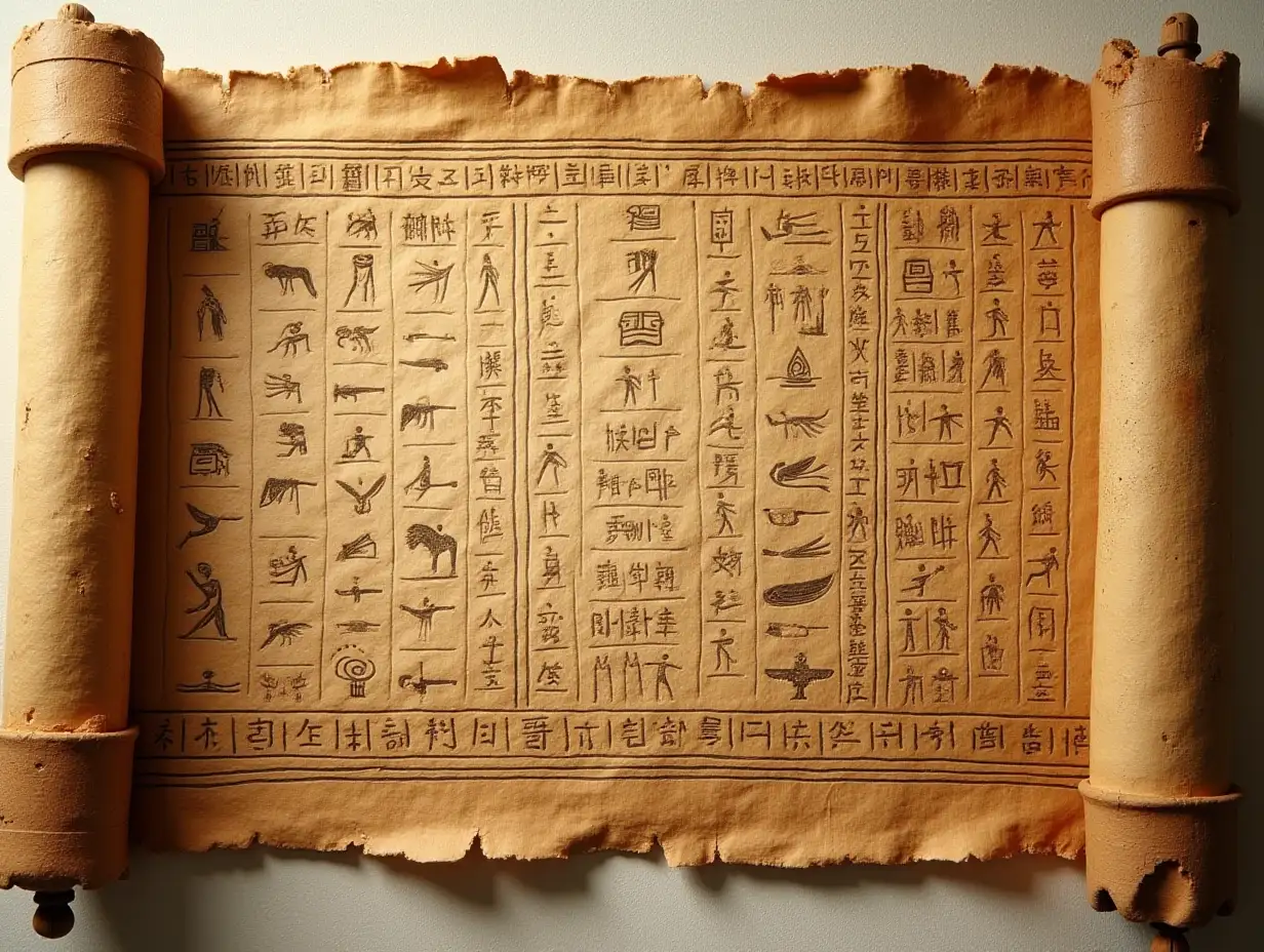 Papyrus scroll with ancient egypt hieroglyphs