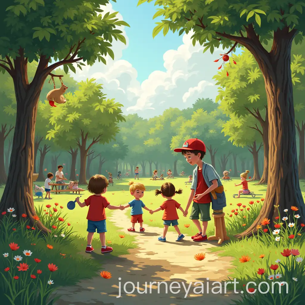 Children-Playing-in-a-Vibrant-Park-with-Music-and-Joyful-Atmosphere