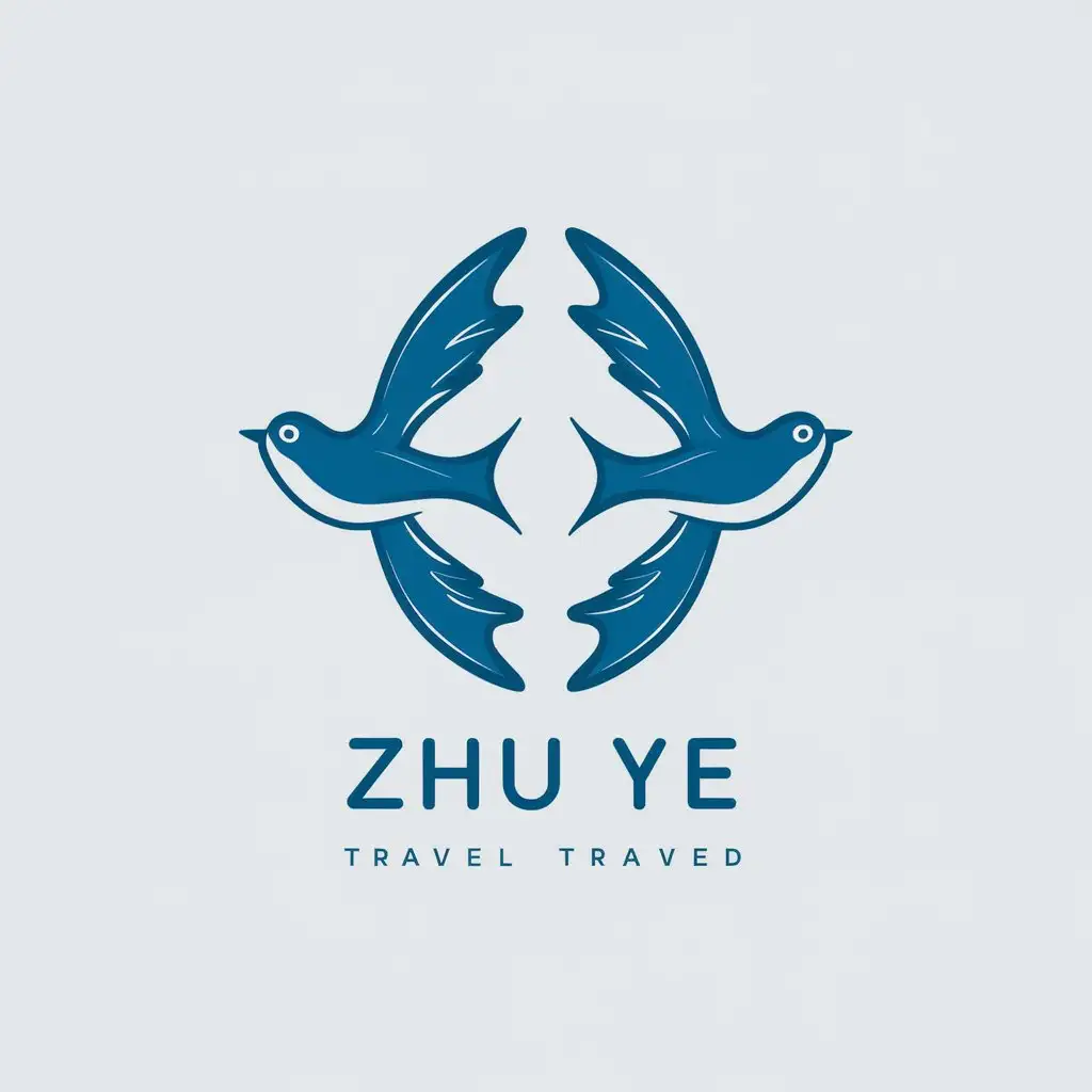 a vector logo design,with the text "Zhu Ye", main symbol:Blue swallows only need outlines,Minimalistic,be used in Travel industry,clear background