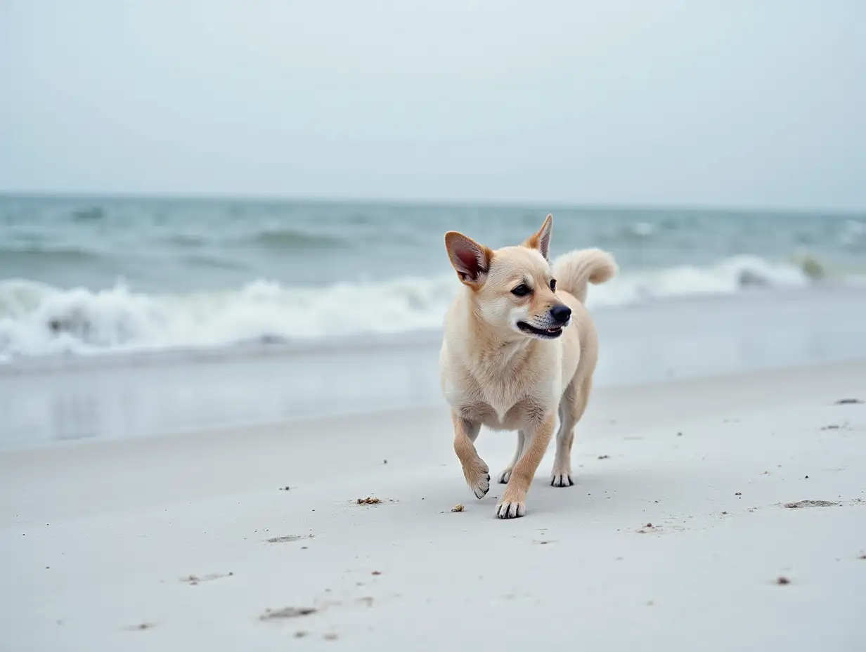 little dog, sea, winter, wind