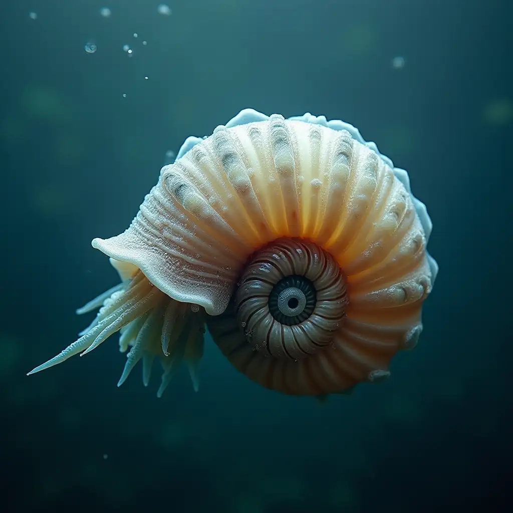 A nautiloid mollusk in the water