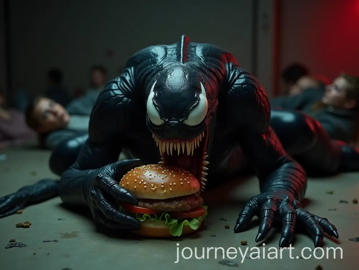 Venomlike-Creature-Enjoying-Peculiar-Hamburger-in-Dark-Setting