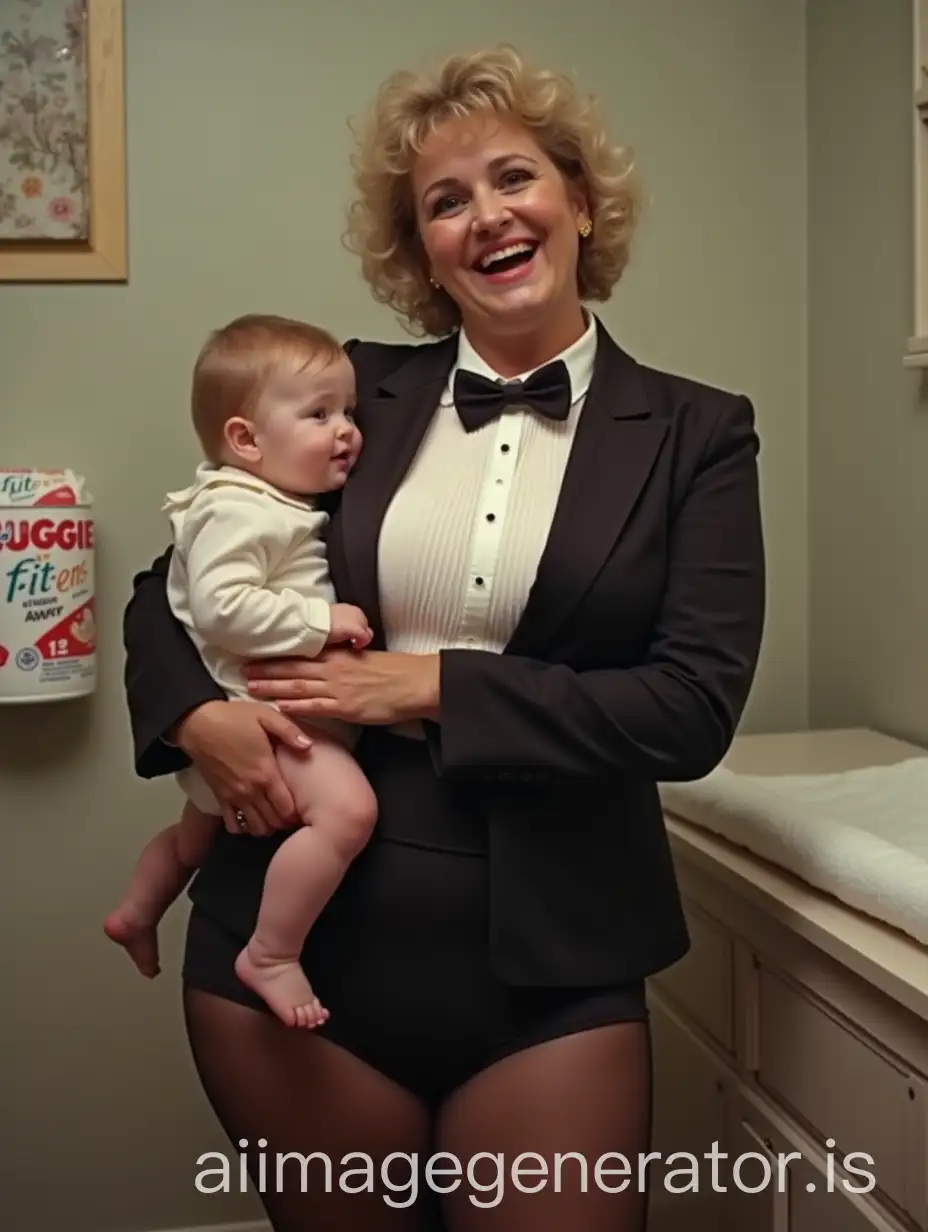 MiddleAged-Woman-in-Formal-Orchestra-TuxAI-Image-Expansionedo-Holding-Toddler-in-Nursery