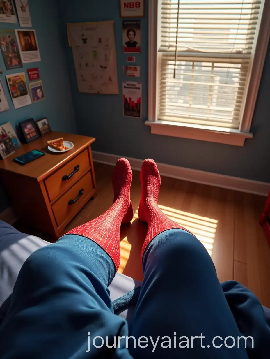 SpiderMan-Themed-Bedroom-Morning-Scene-with-Pizza-and-Posters
