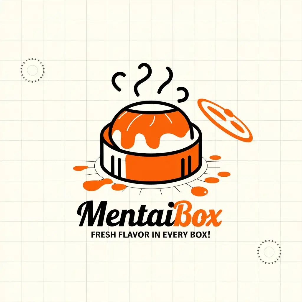 LOGO Design for Mentaibox Orange Dim Sum Box with Shrimp Sauce Curvy Steam Lines and Modern Font Style