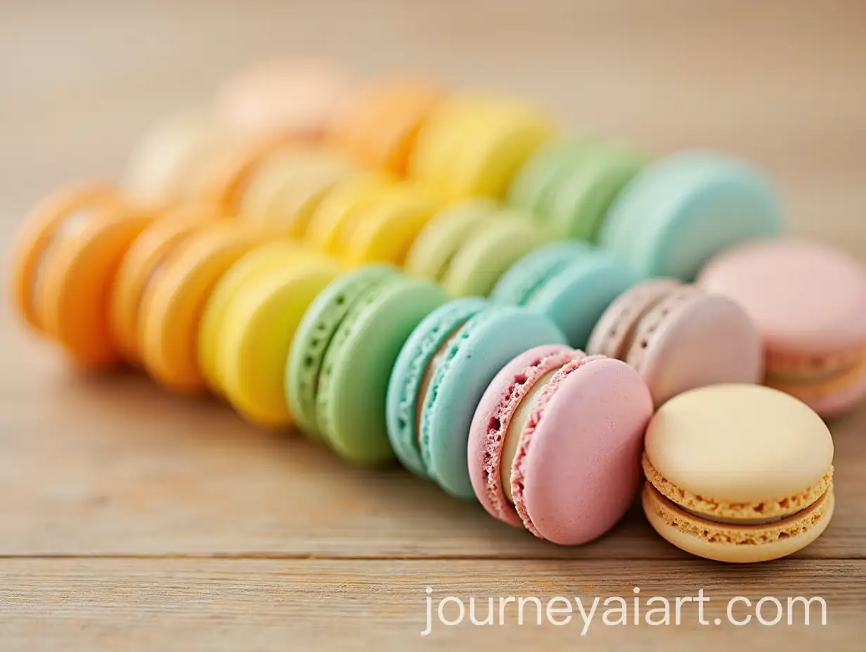 Pastel-Macarons-in-a-Colorful-Row-on-Wooden-Background
