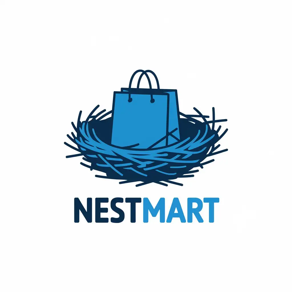 LOGO Design for NestMart Blue Nest and Shopping Bag Theme for Retail Industry