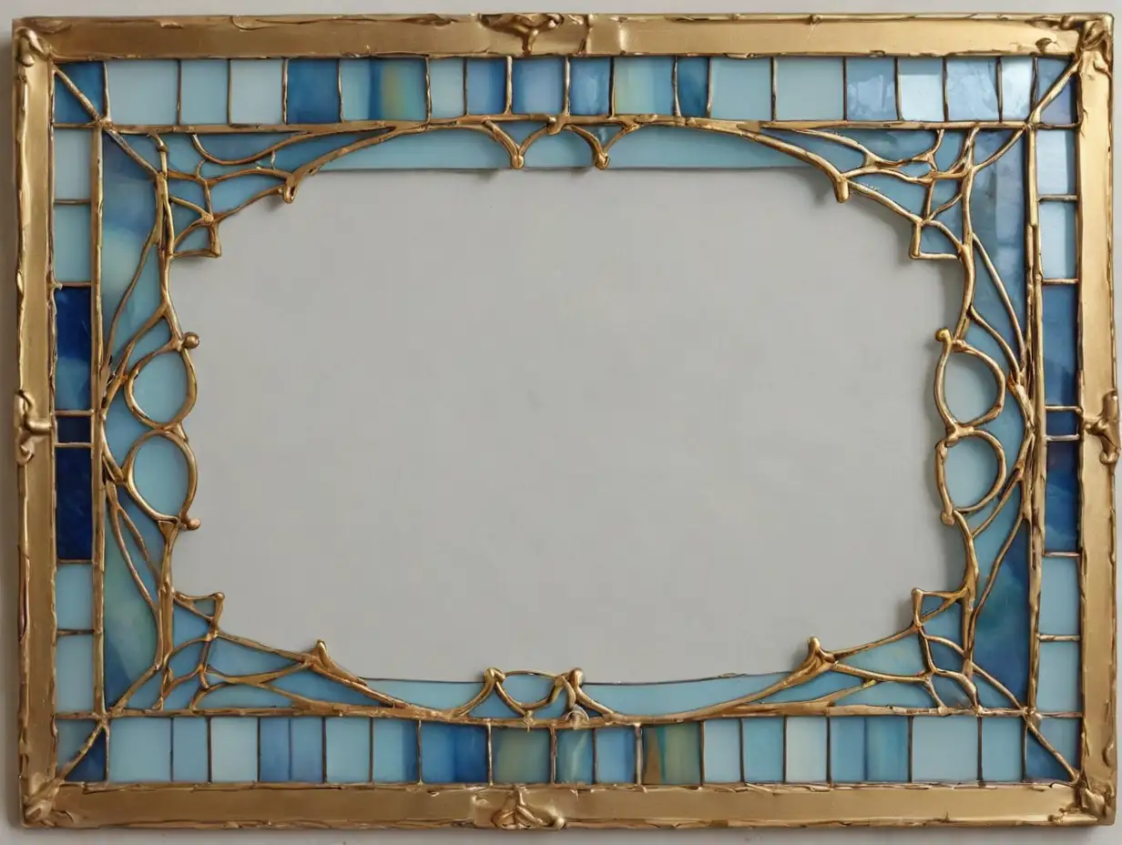 watercolor blue gold stained glass rectangular frame