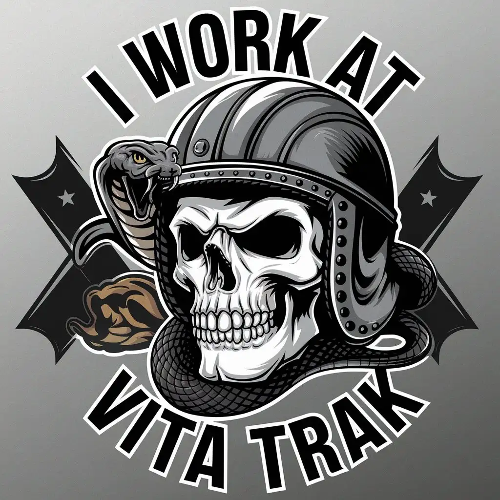 a vector logo design,with the text "I work at vita trak", main symbol:Skull.truck.,complex,clear background