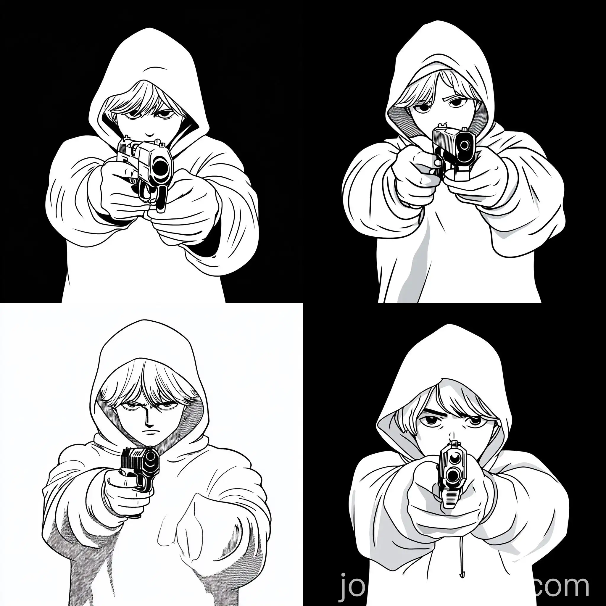 Man-in-White-Hoodie-Holding-Beretta-Pistol-in-Retro-Manga-Style