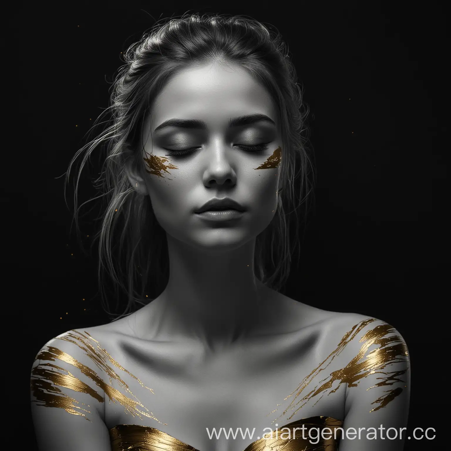 Graceful-Girl-with-Gold-Strokes-on-Black-Background