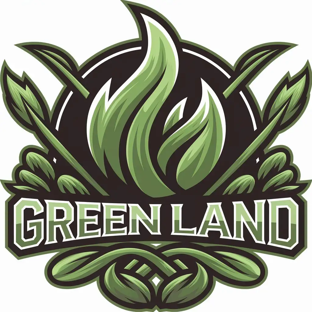 a vector logo design,with the text "Green land", main symbol:flame-like green grass,complex,be used in Nonprofit industry,clear background