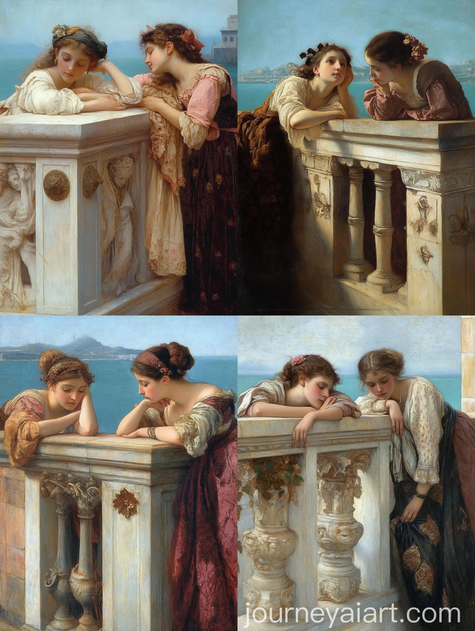 Renaissance-Paintings-of-Two-Girls-Resting-on-the-Balustrade