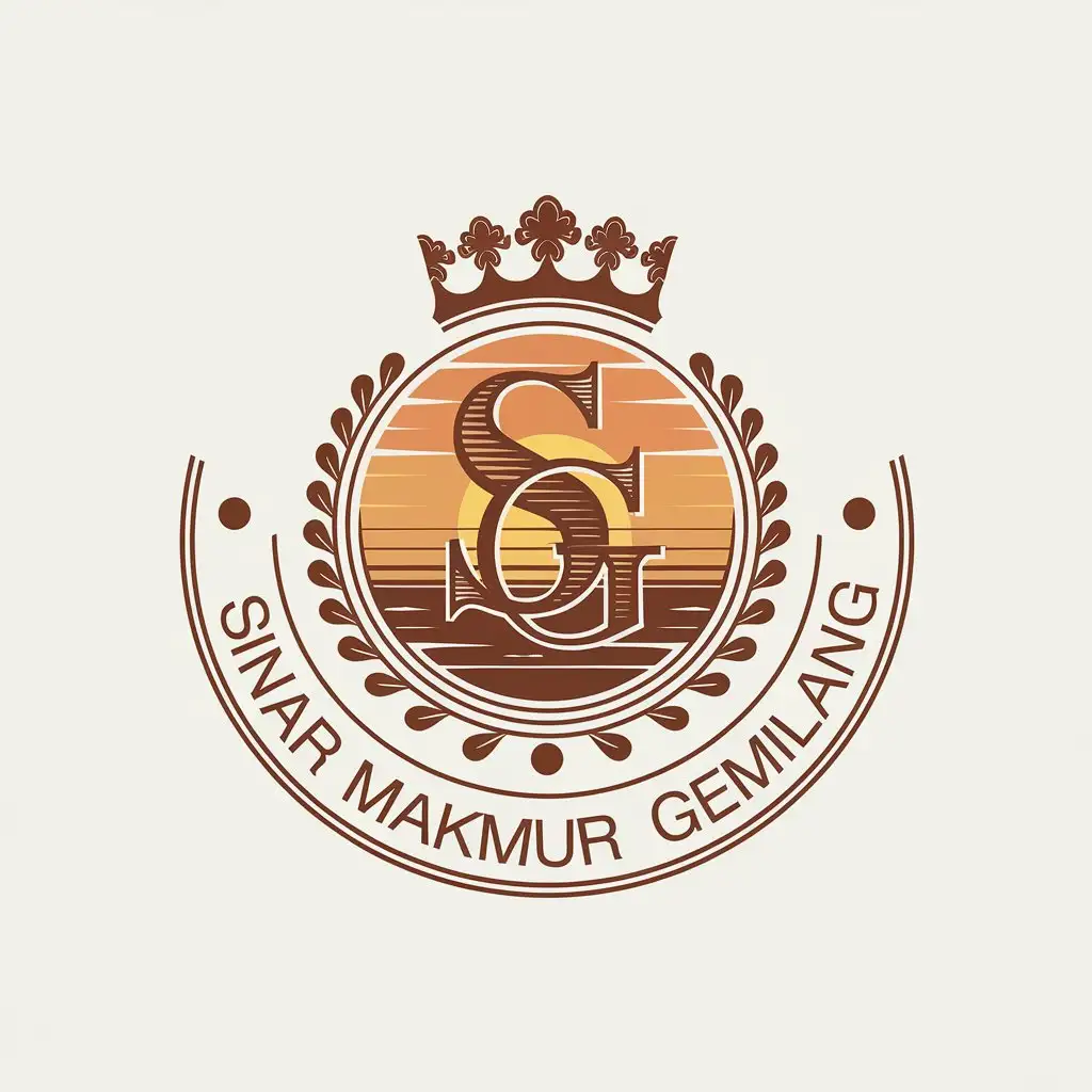 LOGO Design for Sinar Makmur Gemilang SG Monogram with Crowns and Sunset Theme for Restaurant Industry