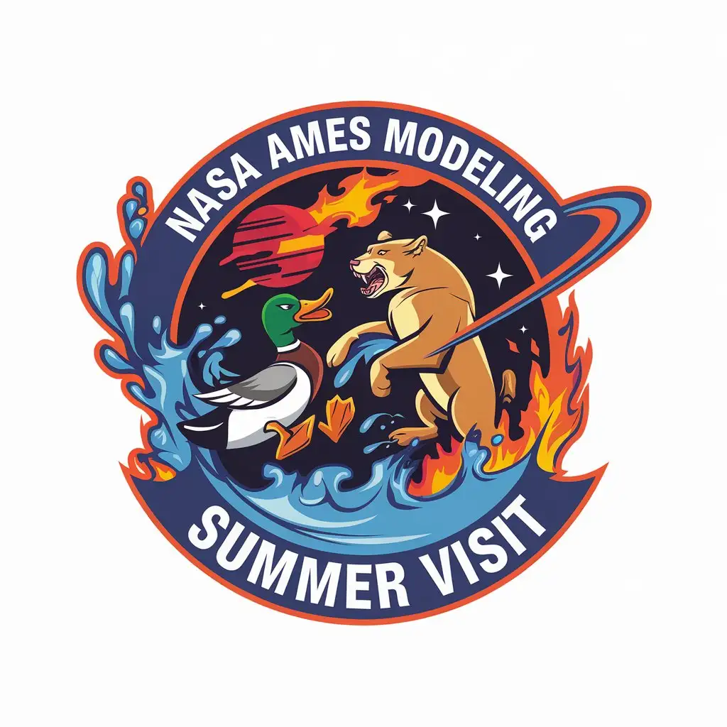 LOGO Design for NASA Ames Modeling Summer Visit Duck and Puma in Space Theme with Water and Fire