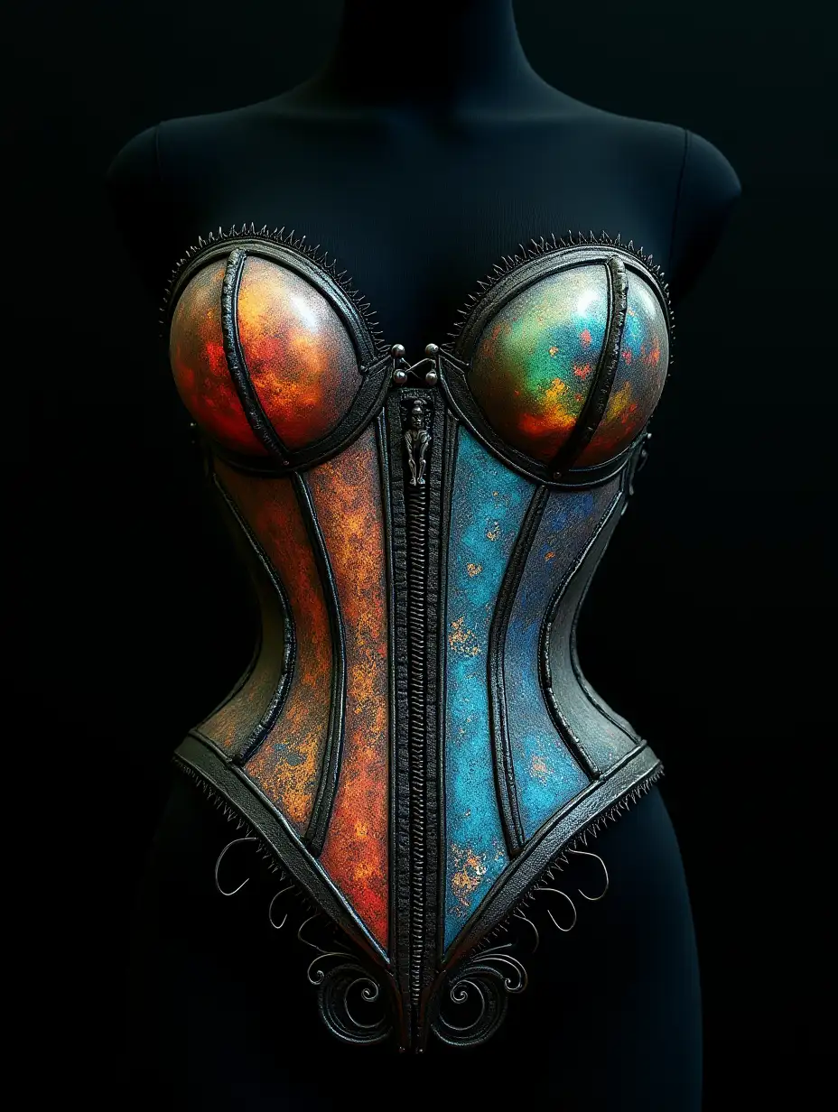 HR giger style Salvador dali style whimsical macabre surreal beautiful glowing iridescent corset very detailed photorealistic