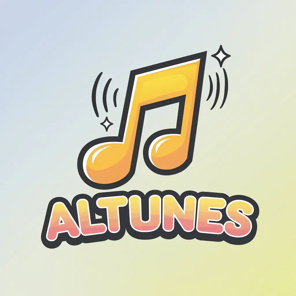 LOGO Design for ALtunes Bold Rounded Font with Musical Note Stars and Soundwaves Theme