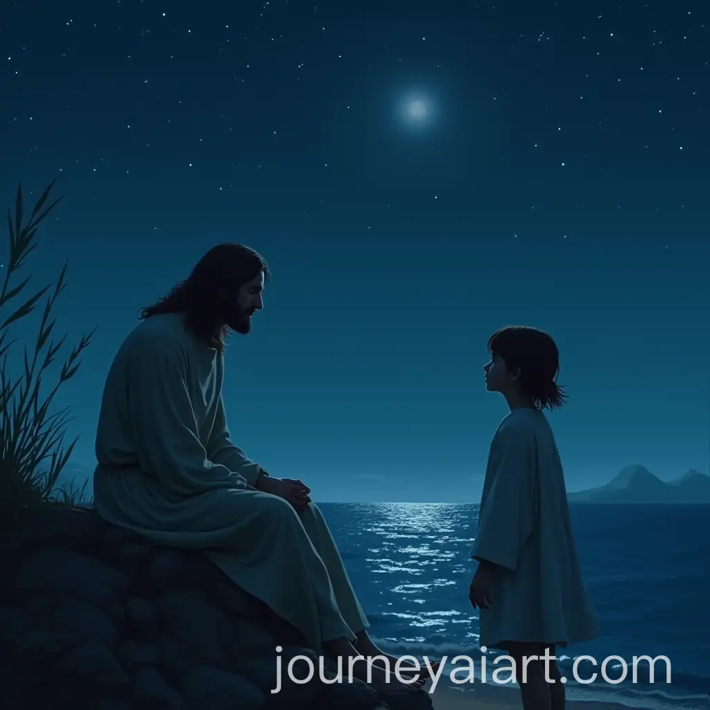 Jesus-and-the-Boy-on-Cliff-at-Night-A-Tender-Request-of-Protection