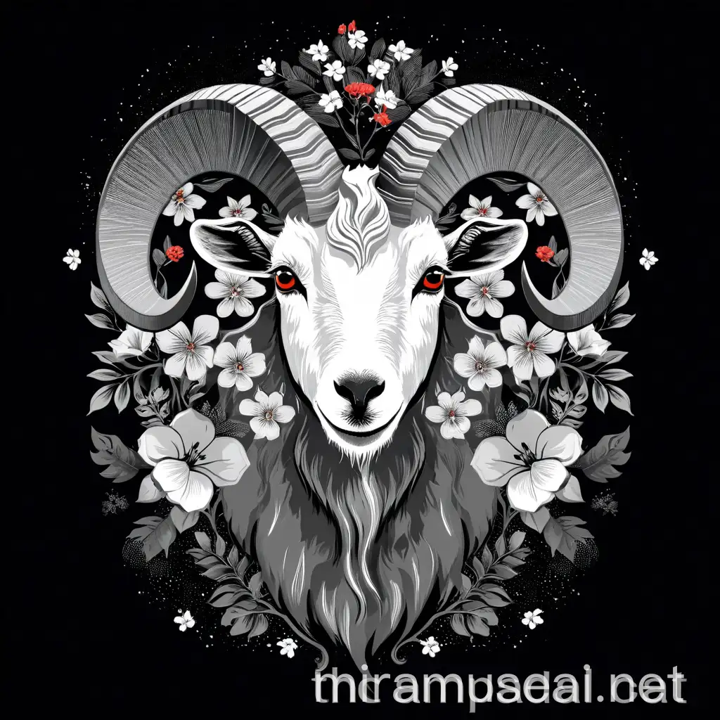Flying Goat with Red Ceibo Flowers Sustainability and Balance