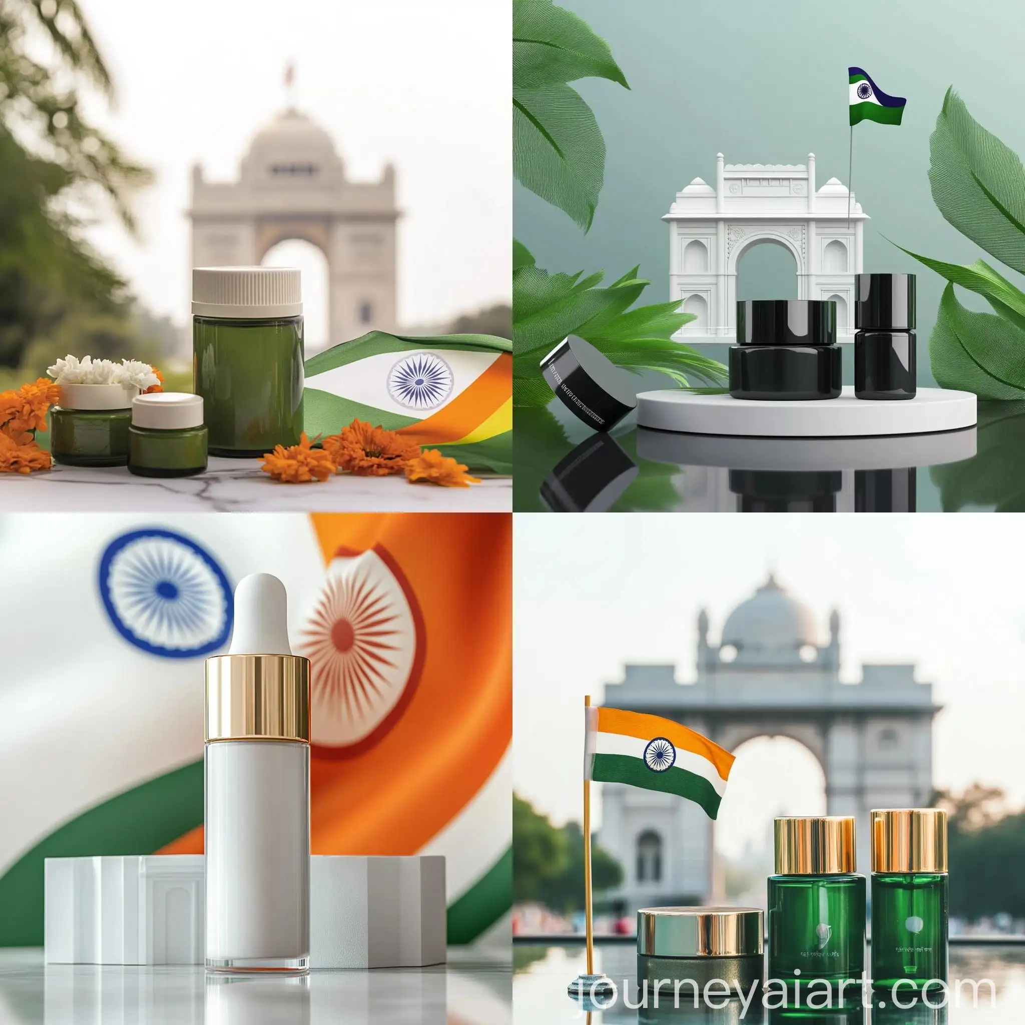 Indian-Flag-Overlapping-Skin-Care-Product-Display-on-White-Background-for-Independence-Day