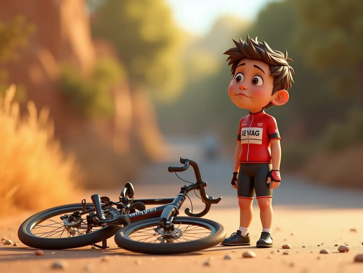 Cyclist-Assessing-Damaged-Bike-in-3D-PixarStyle-Animated-Scene