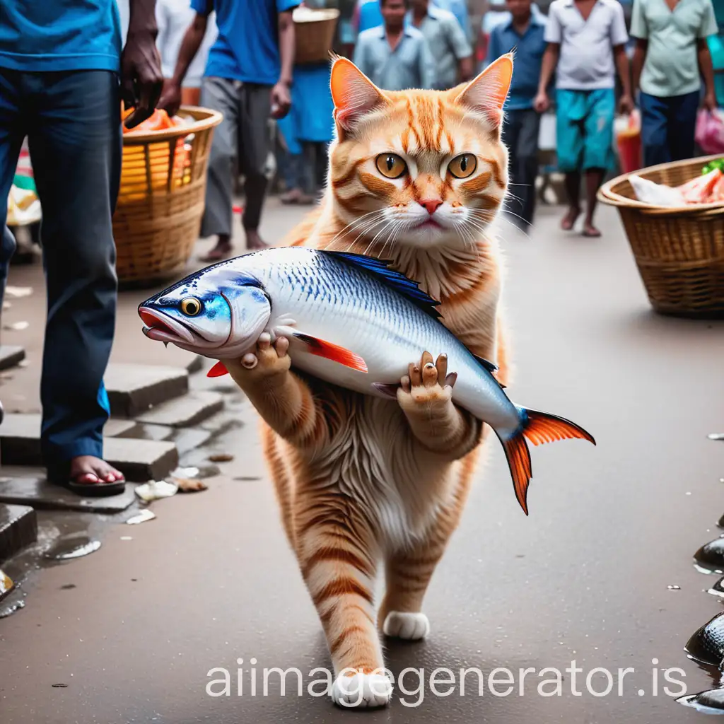 Market-Cat-Carrying-Fish-with-People-Watching