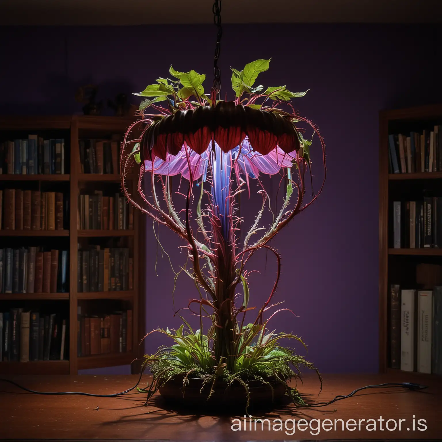 Giant-Venus-Flytrap-Lamp-in-Mysterious-Abandoned-Library