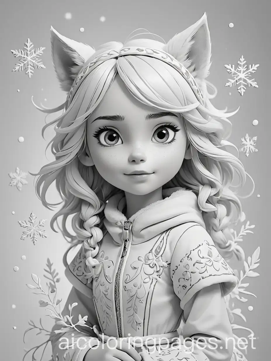 Enchanting-Winter-Fairy-with-Snowflakes-and-Husky-Coloring-Page