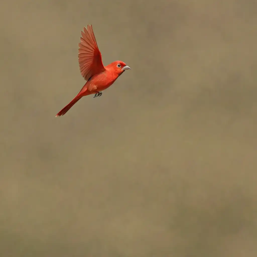 Vibrant Red Bird in Flight Against a Clear Sky