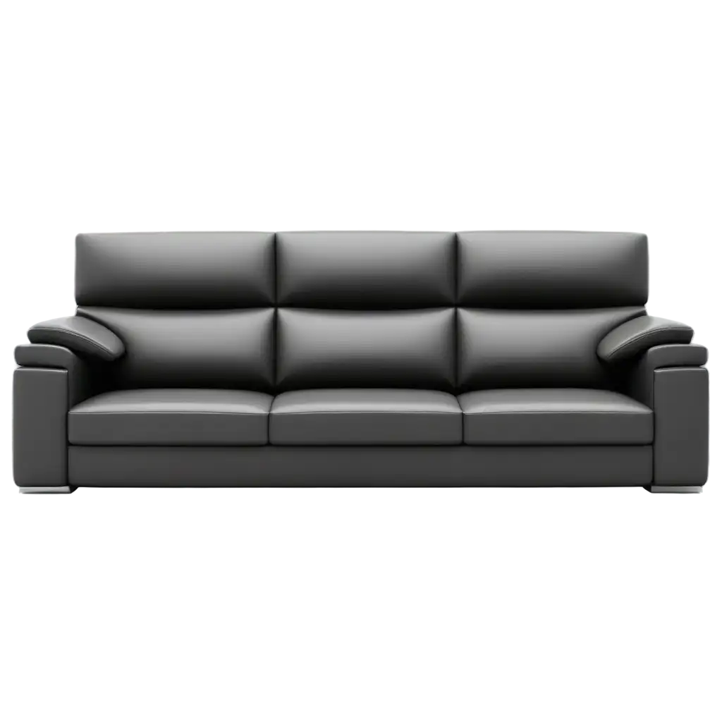 HighResolution-PNG-of-Modern-Black-Leather-Sofa-with-Glossy-Finish-Photorealistic-3D-Render