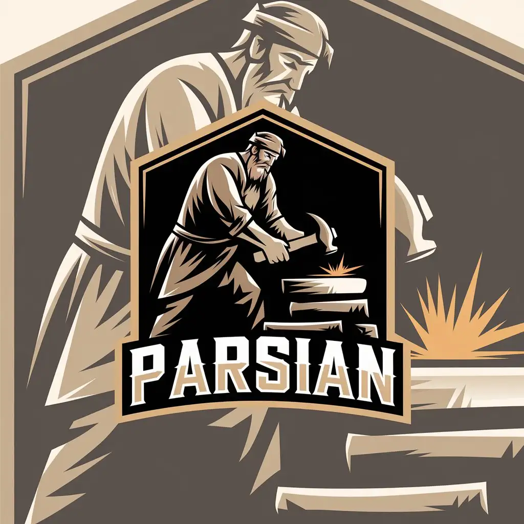 LOGO Design for Parsian Blacksmith Hammering Iron with a Clear Background