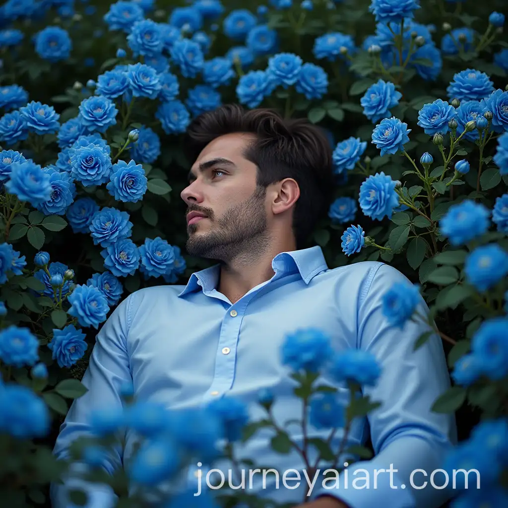 Man-Relaxing-in-a-Blue-Rose-Garden