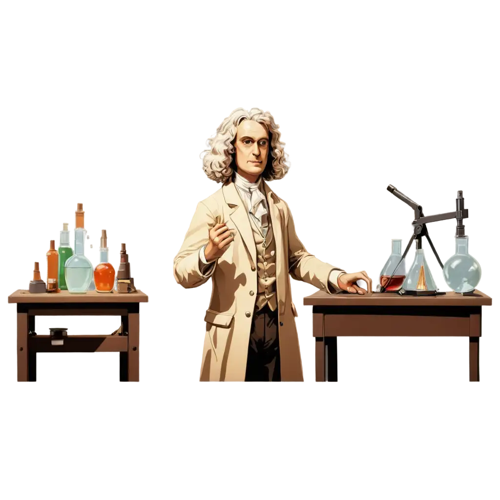 Isaac-Newton-Experimenting-in-His-Lab-in-Cartoon-Style-PNG-Image