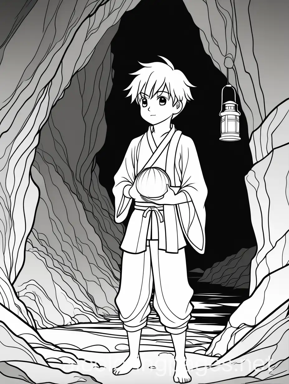 Anime-Boy-Holding-Lantern-in-Dark-Cave-Coloring-Page