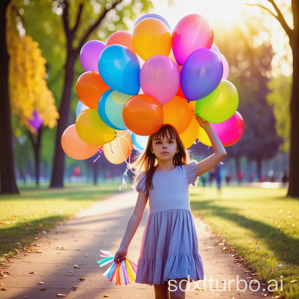 Young-Girl-Holding-Colorful-Balloons-in-Sunlit-Park