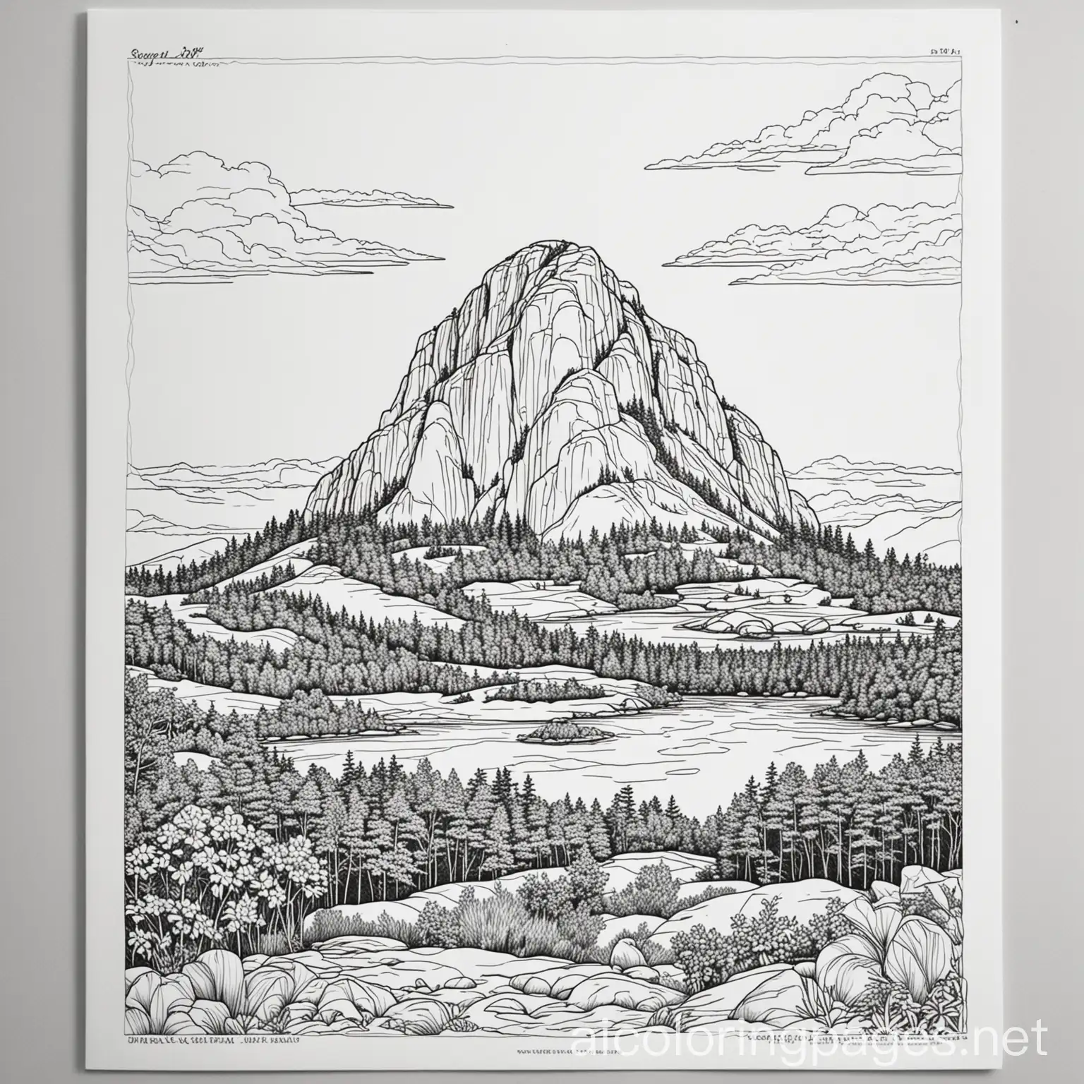 Sugarloaf-Mountain-Marquette-MI-Coloring-Page-Black-and-White-Line-Art