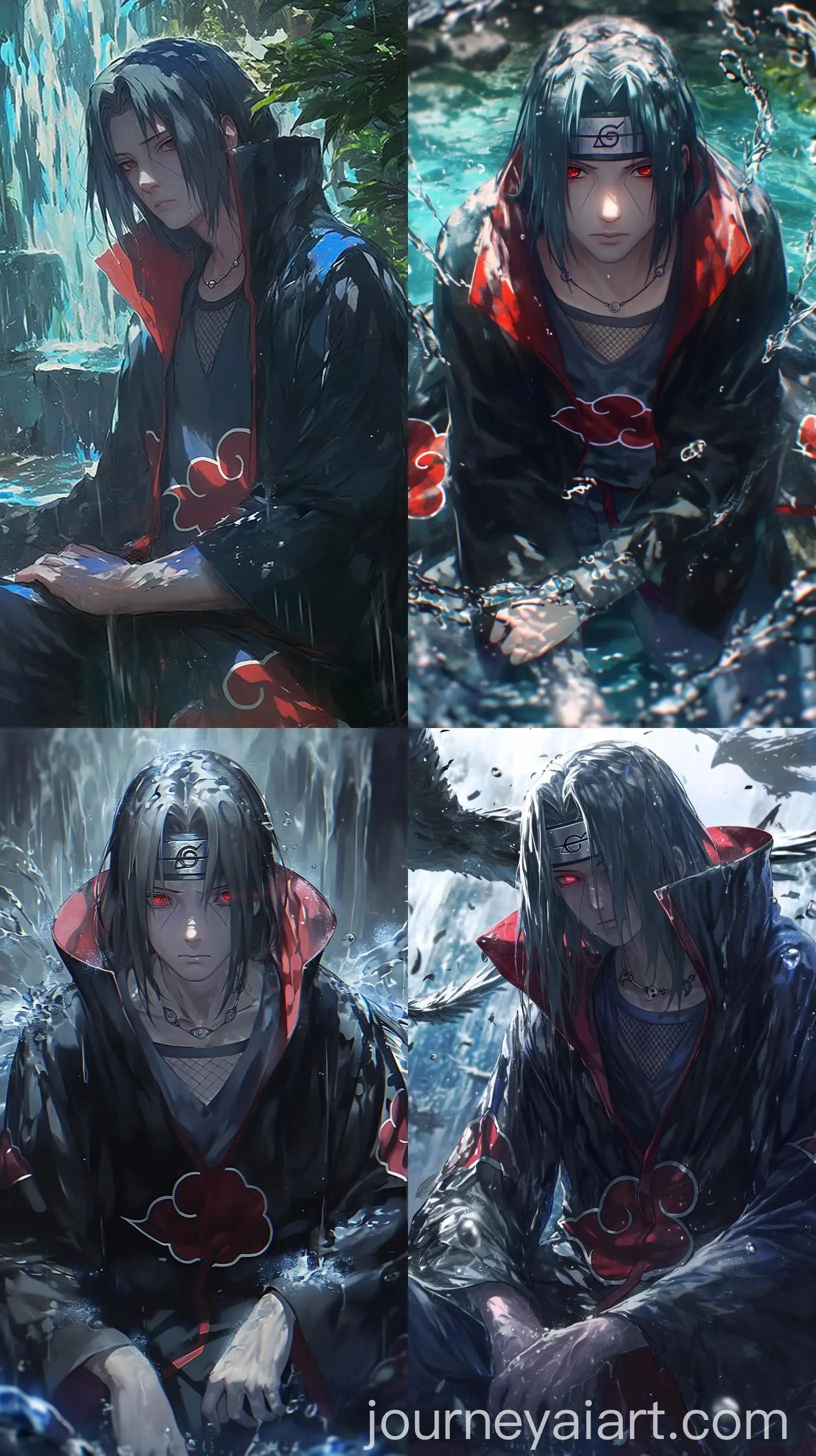 Powerful-Anime-Character-Itachi-Uchiha-Sitting-by-Waterfall