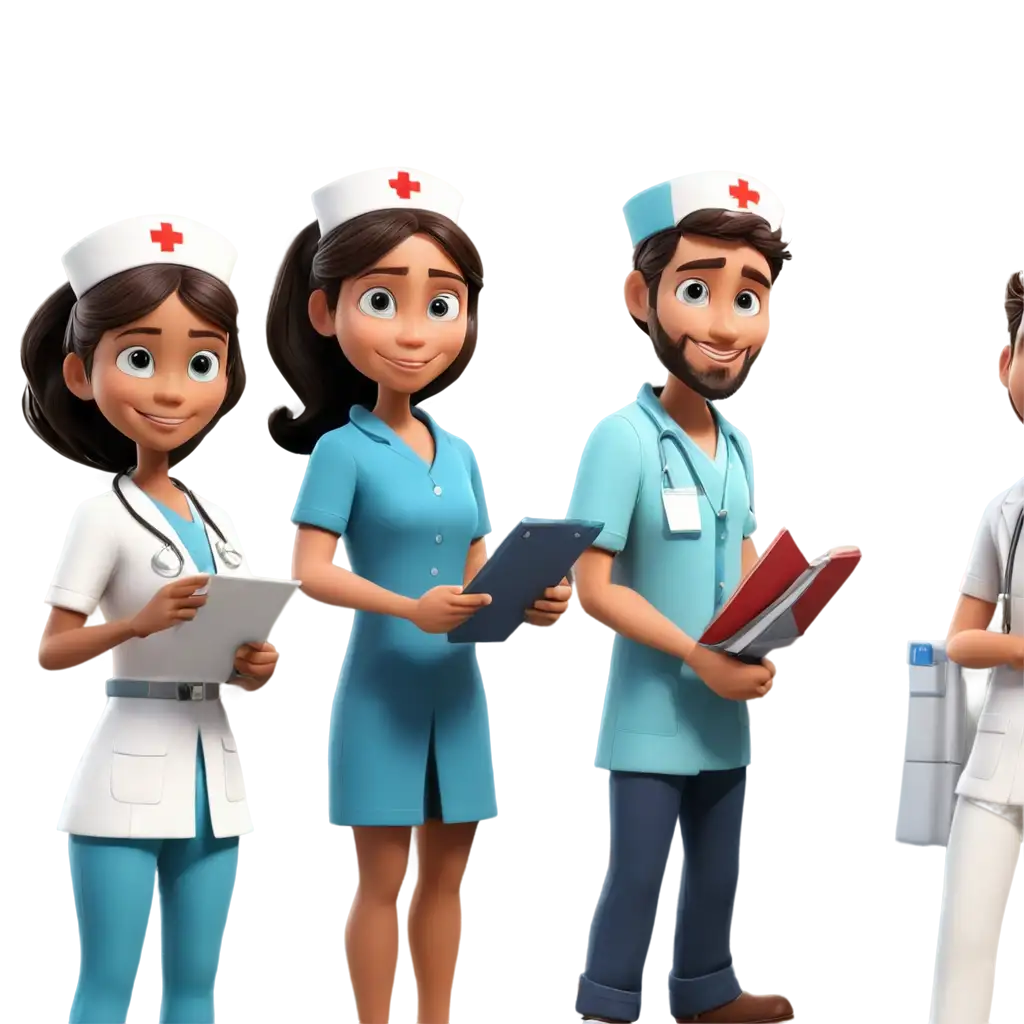 Vibrant-3D-Cartoonic-PNG-Image-of-Healthcare-Professionals-in-Hospital-Corridor