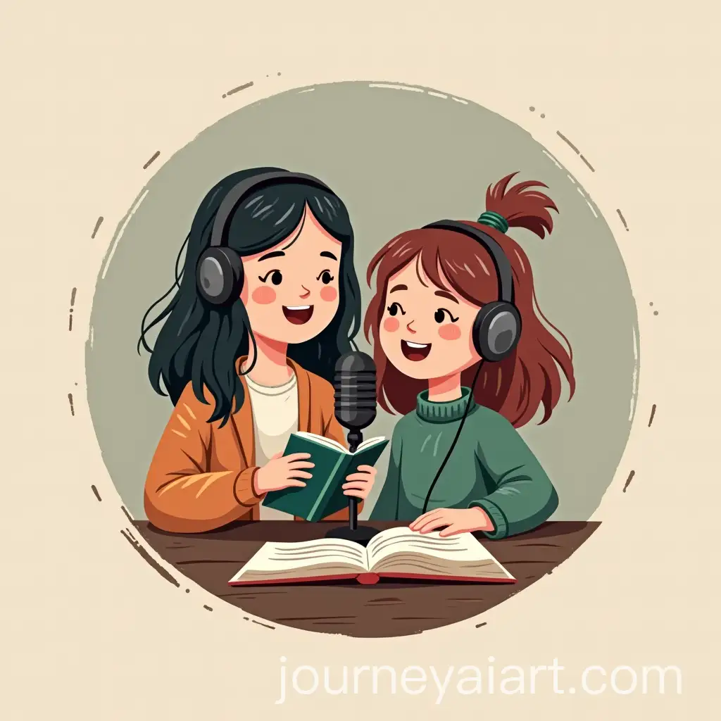 Two-Young-Girls-Recording-a-Podcast-While-Reading-Books