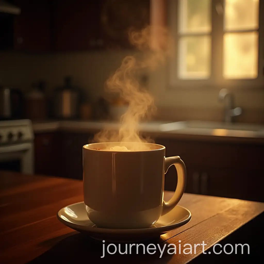 Cozy-Kitchen-with-Steam-Rising-from-Tea-or-Soup-Mug