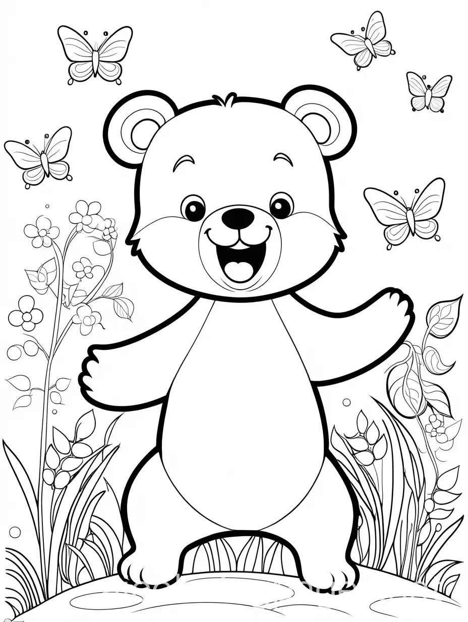 Playful-Bear-Chasing-Butterflies-in-a-ChildFriendly-Coloring-Page