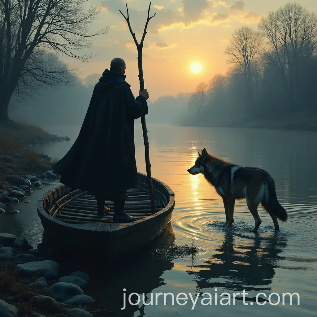 Ferryman-Guiding-His-Boat-at-Dusk-with-Wolves-and-Cloaked-Figure