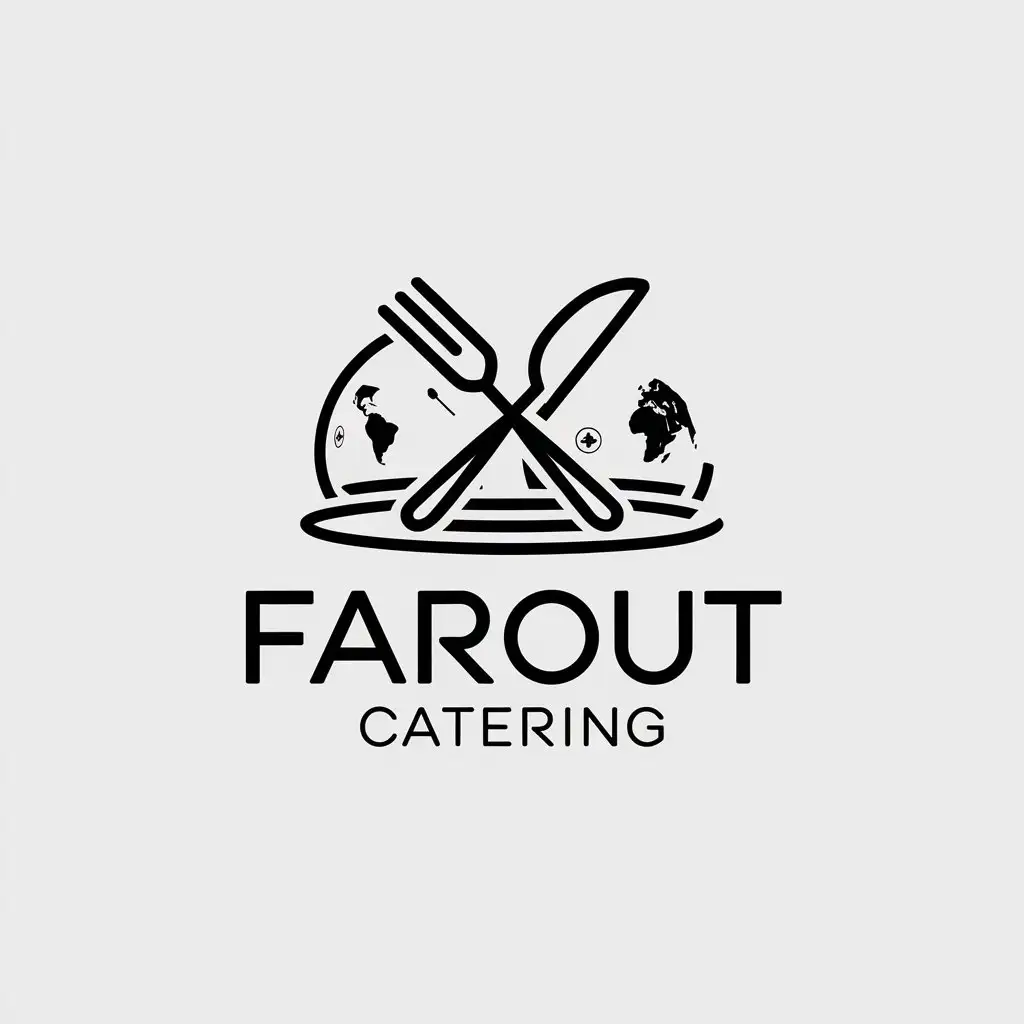 LOGO Design for FAROUTCATERING Minimalistic Modern Elegant with Subtle Food Icons and Globe Design