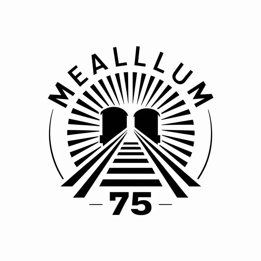 a vector logo design,with the text "Metallum 75", main symbol:front of train tracks,Moderate,clear background